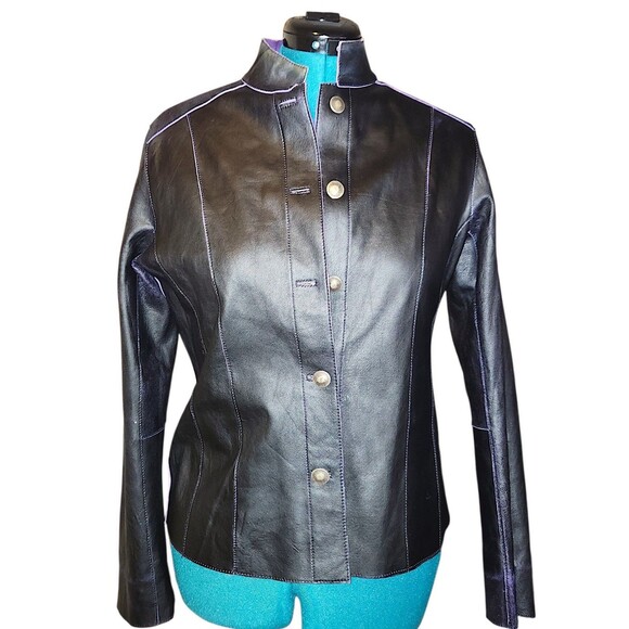 CHICO'S Reversable Purple Suede Black Leather Blazer Jacket M? - Picture 2 of 6